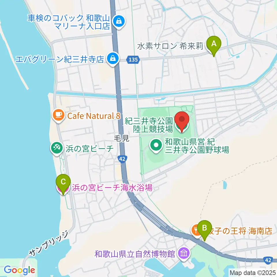 紀三井寺公園陸上競技場周辺のホテル一覧地図