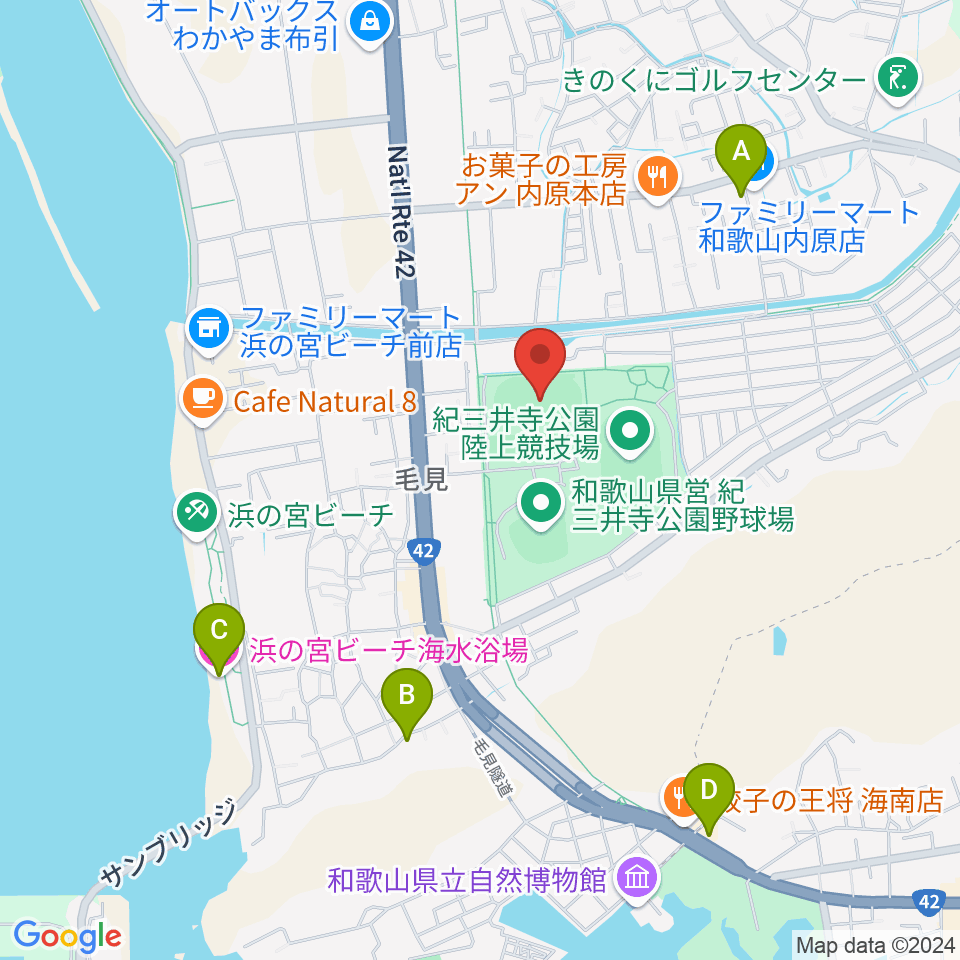 紀三井寺公園球技場・補助競技場周辺のホテル一覧地図