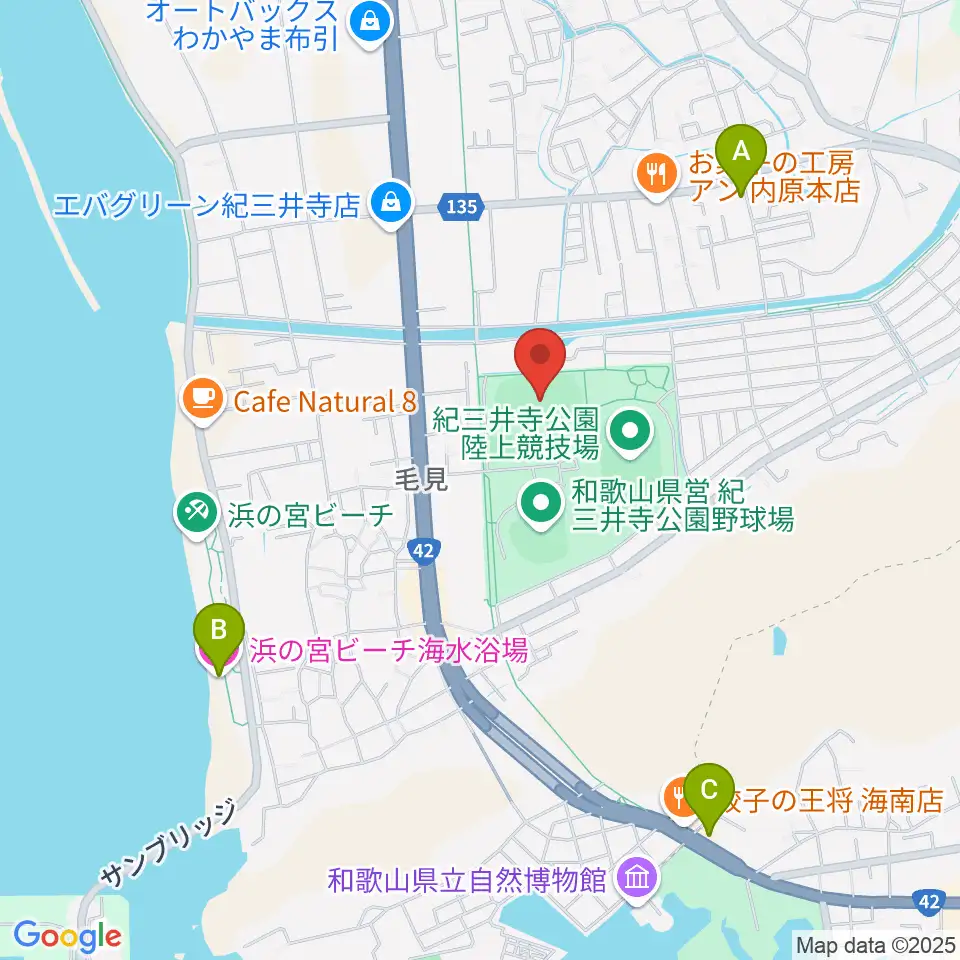 紀三井寺公園球技場・補助競技場周辺のホテル一覧地図