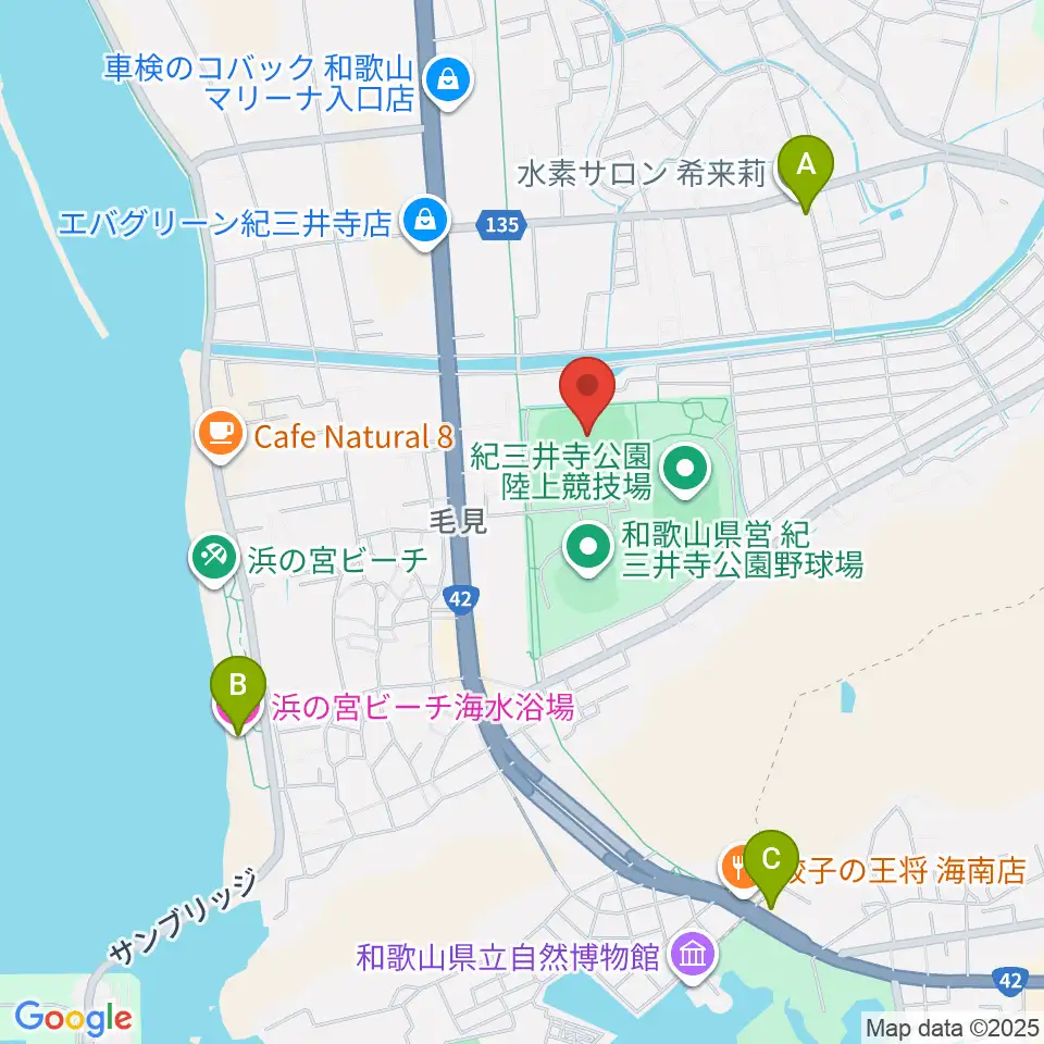 紀三井寺公園球技場・補助競技場周辺のホテル一覧地図