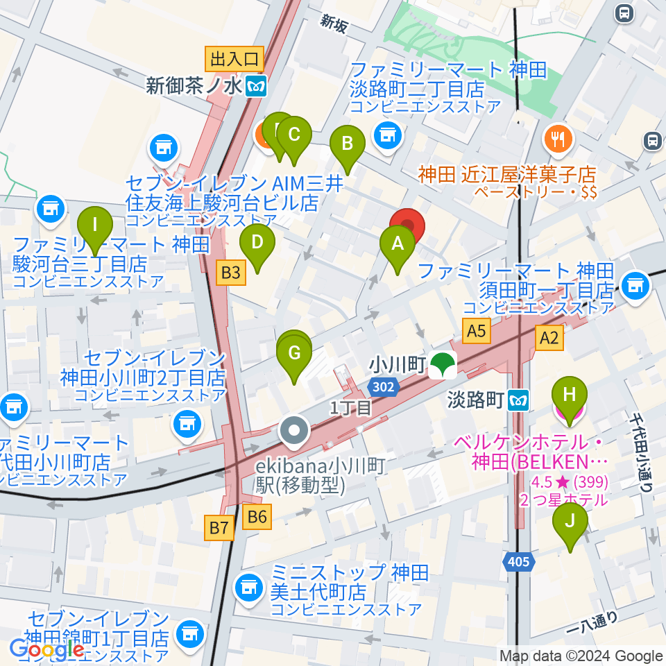 宮地楽器神田お茶の水ホール周辺のホテル一覧地図