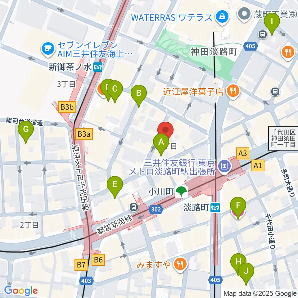 宮地楽器神田お茶の水ホール周辺のホテル一覧地図