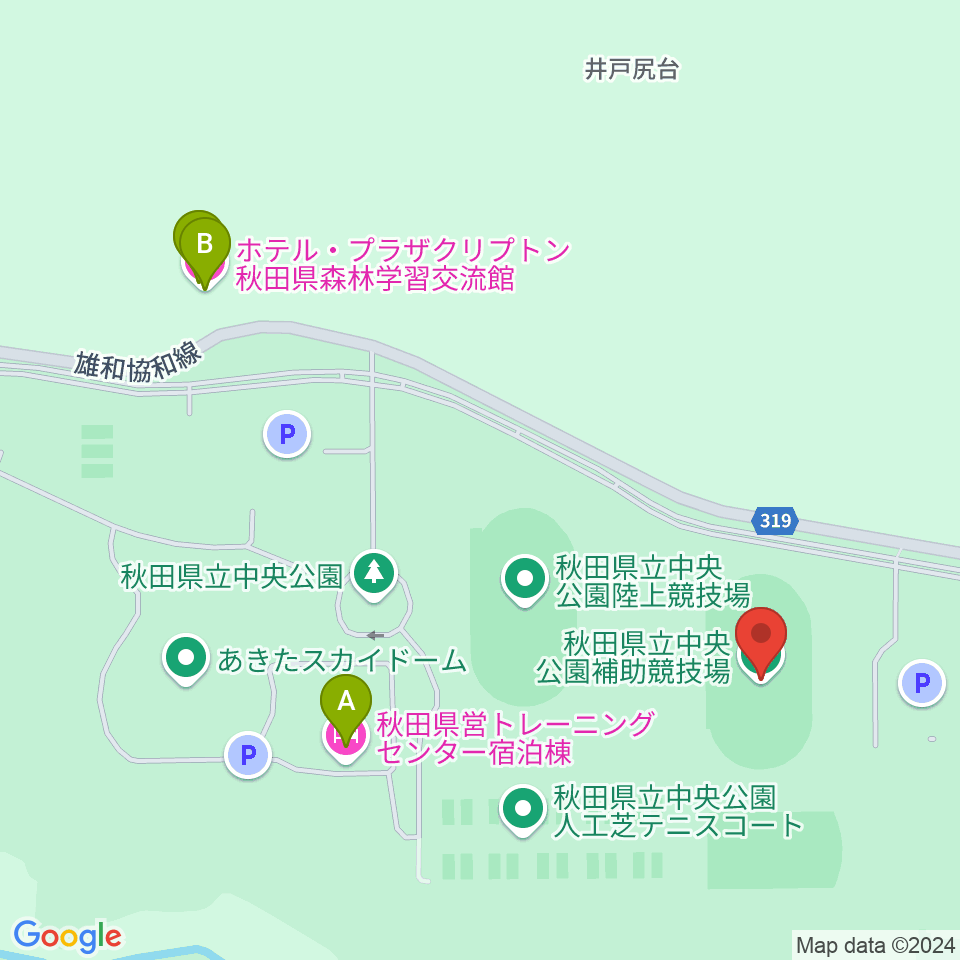 秋田県立中央公園補助陸上競技場周辺のホテル一覧地図