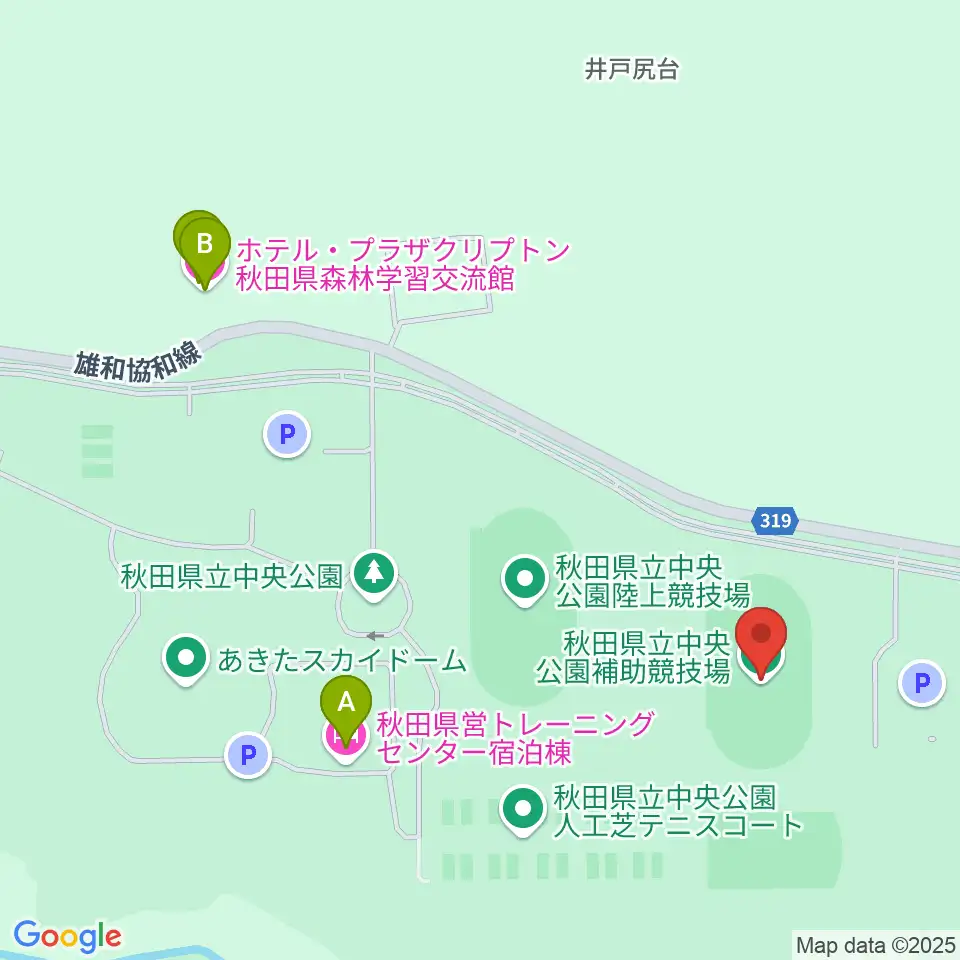 秋田県立中央公園補助陸上競技場周辺のホテル一覧地図