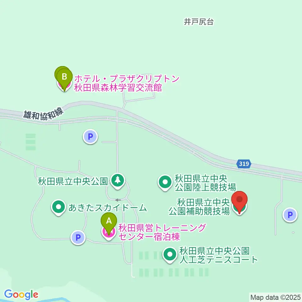 秋田県立中央公園補助陸上競技場周辺のホテル一覧地図