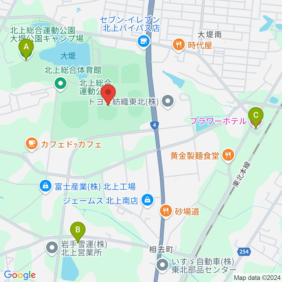 ウエスタンデジタルスタジアムきたかみ周辺のホテル一覧地図