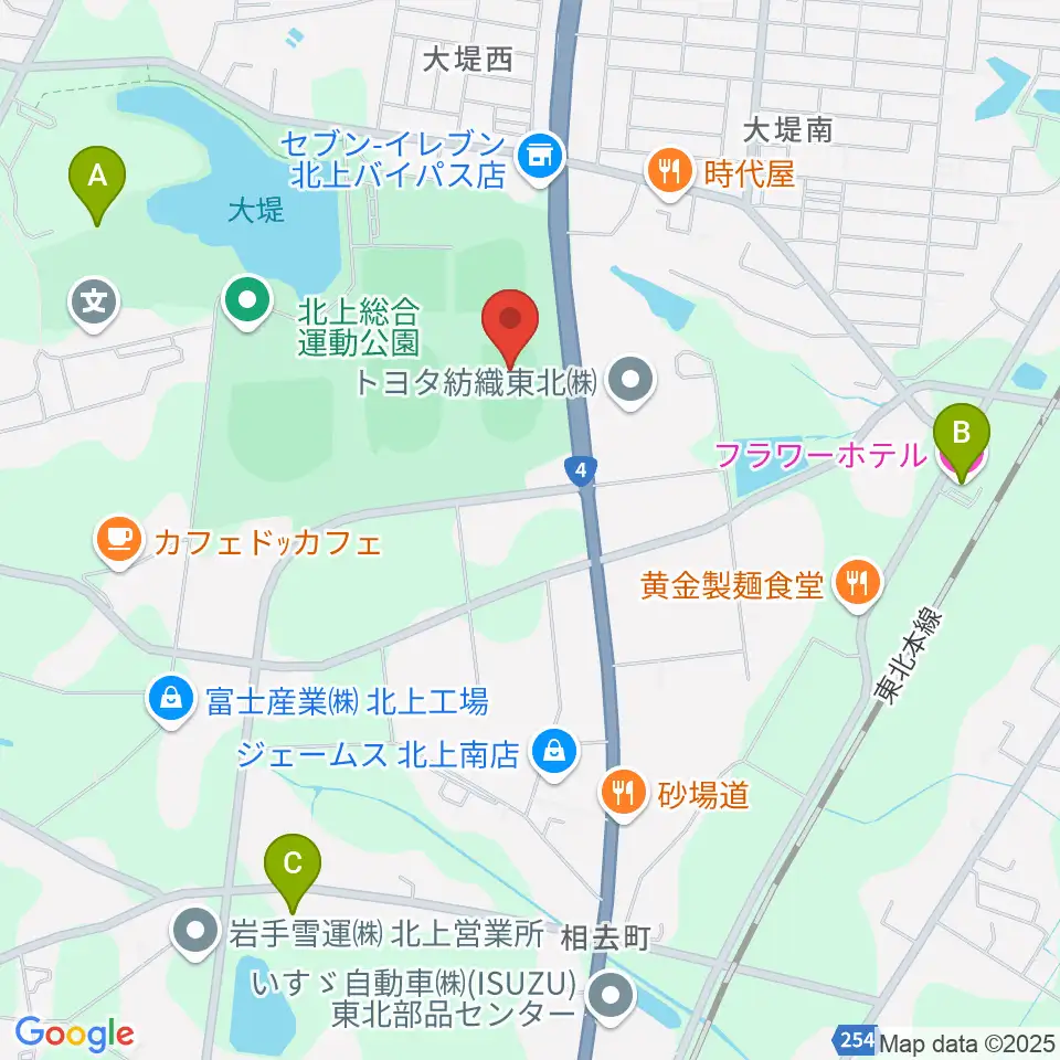 北上陸上補助競技場周辺のホテル一覧地図