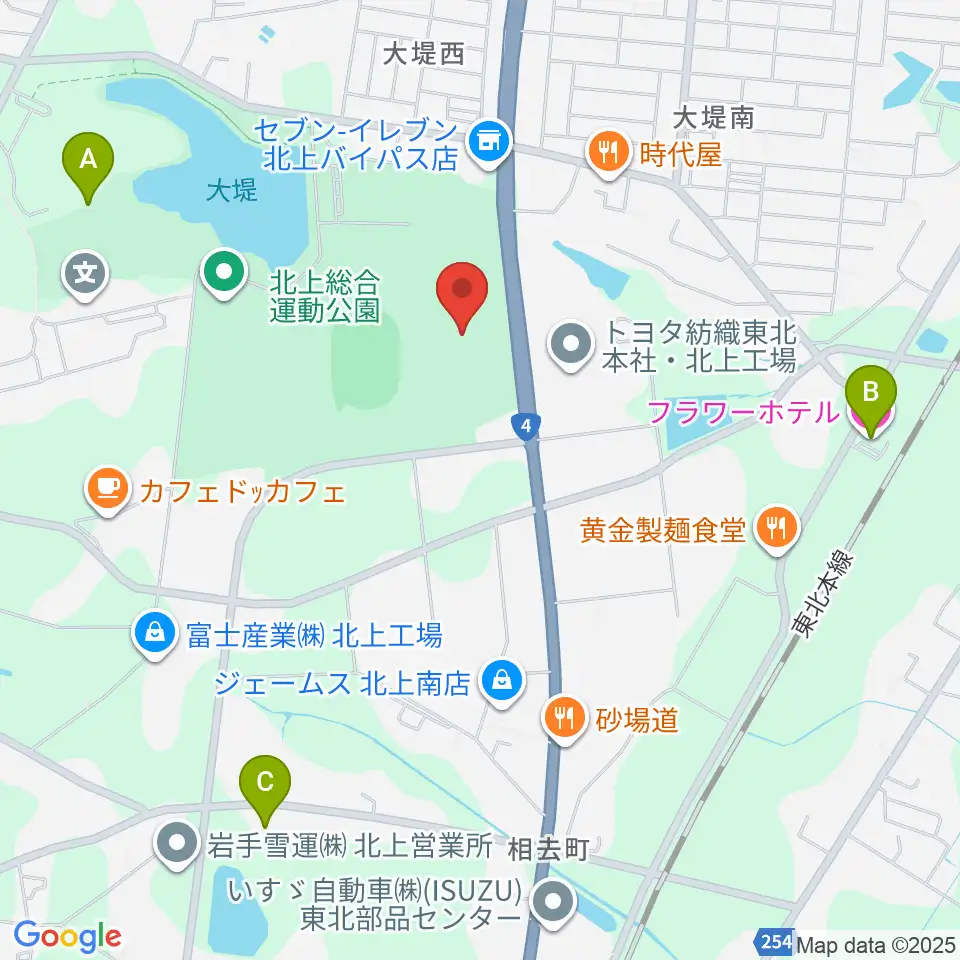 北上陸上補助競技場周辺のホテル一覧地図