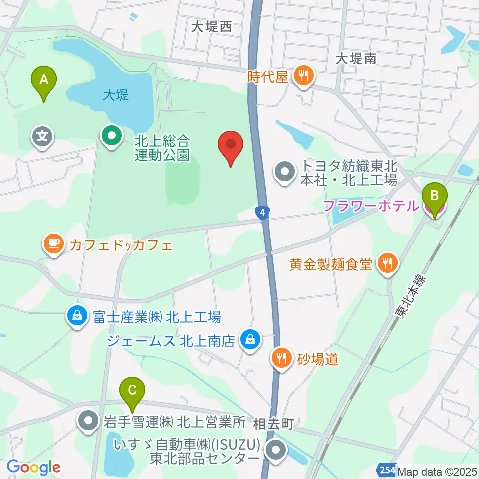 北上陸上補助競技場周辺のホテル一覧地図