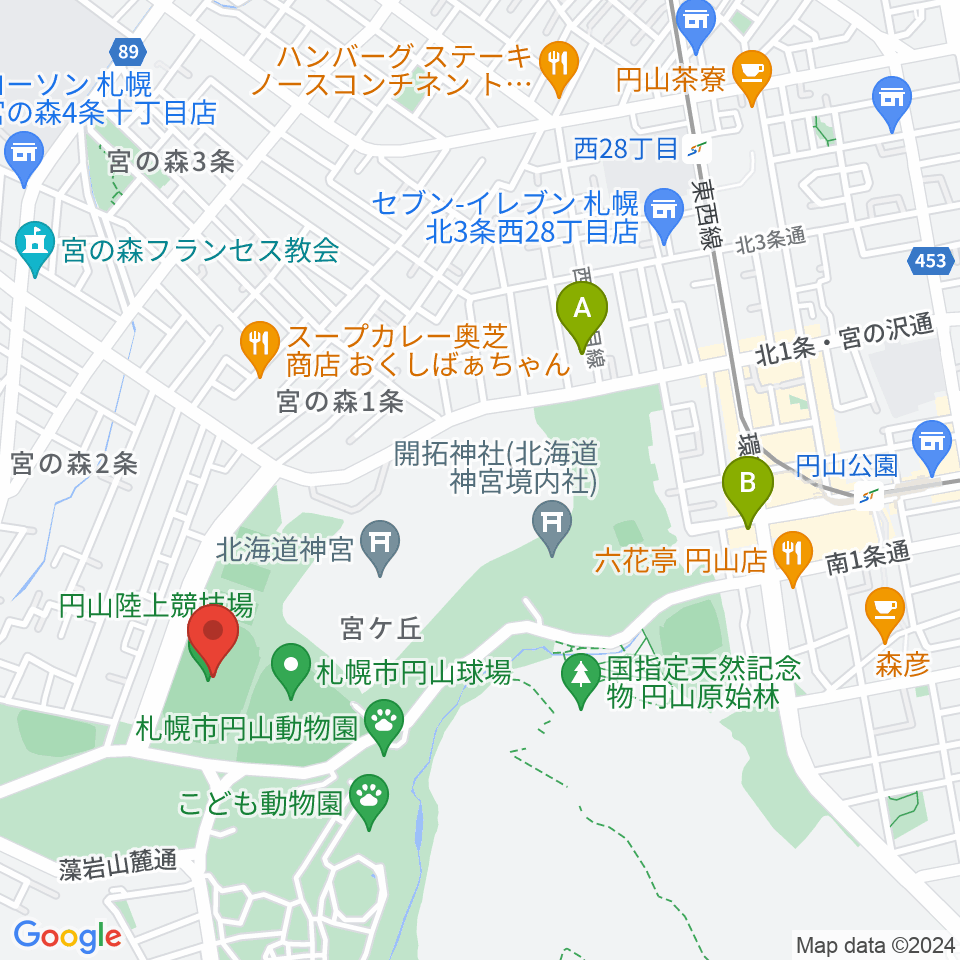 札幌市円山競技場周辺のホテル一覧地図