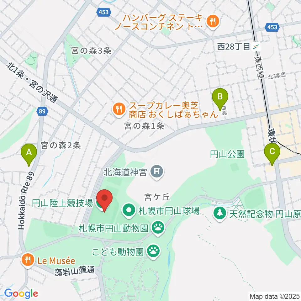 札幌市円山競技場周辺のホテル一覧地図