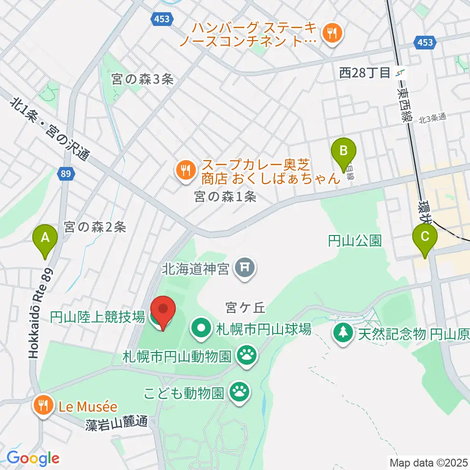 札幌市円山競技場周辺のホテル一覧地図