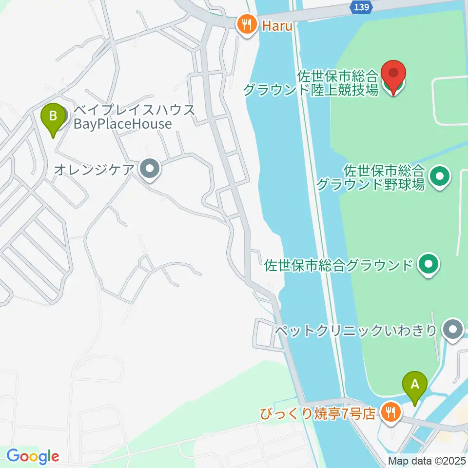 佐世保市総合グラウンド陸上競技場周辺のホテル一覧地図