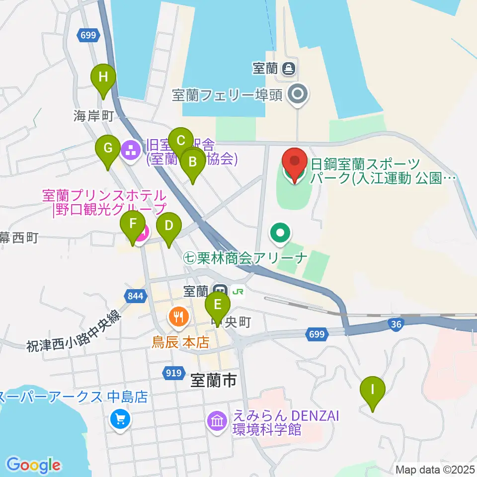 日鋼室蘭スポーツパーク周辺のホテル一覧地図