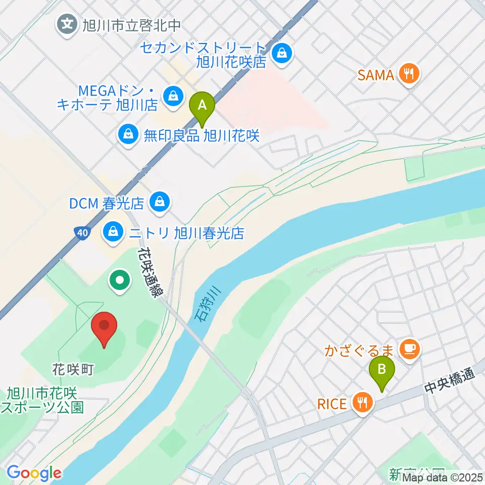 旭川市花咲スポーツ公園陸上競技場周辺のホテル一覧地図