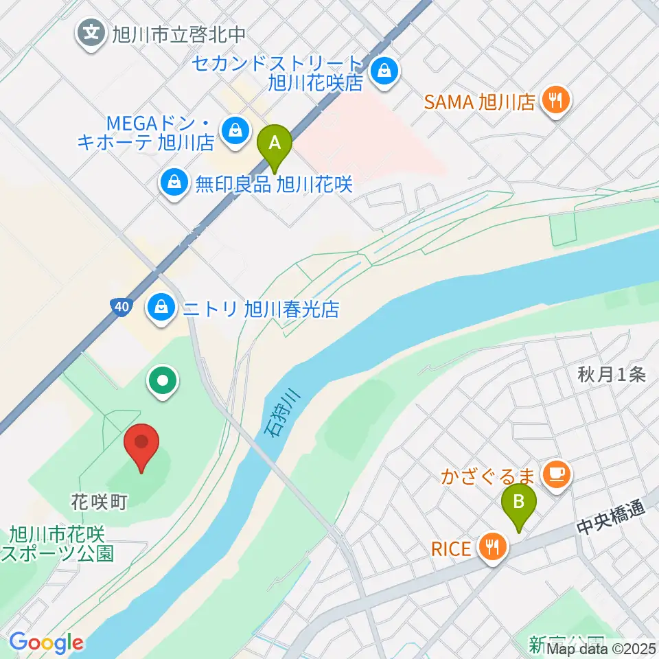旭川市花咲スポーツ公園陸上競技場周辺のホテル一覧地図