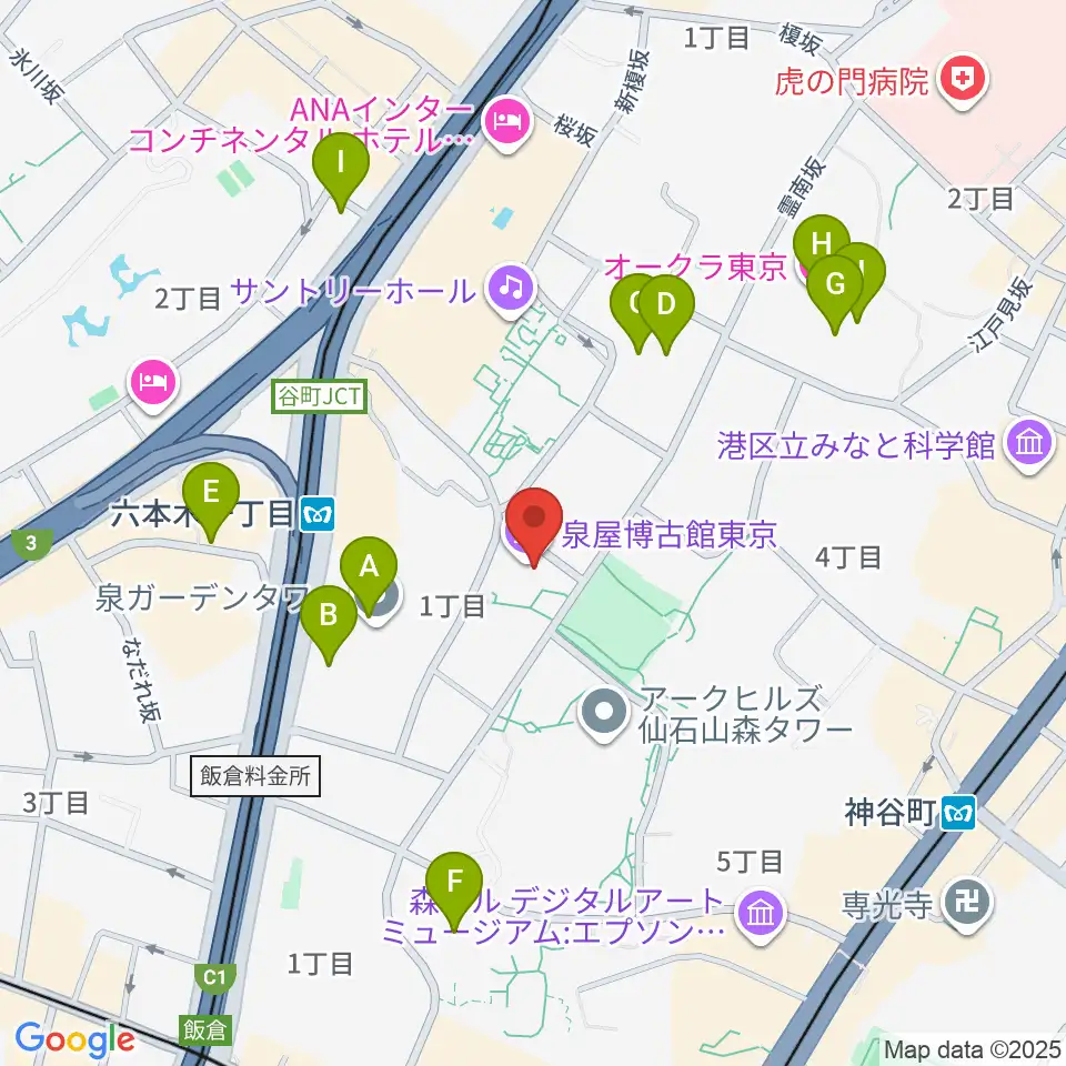 泉屋博古館東京周辺のホテル一覧地図