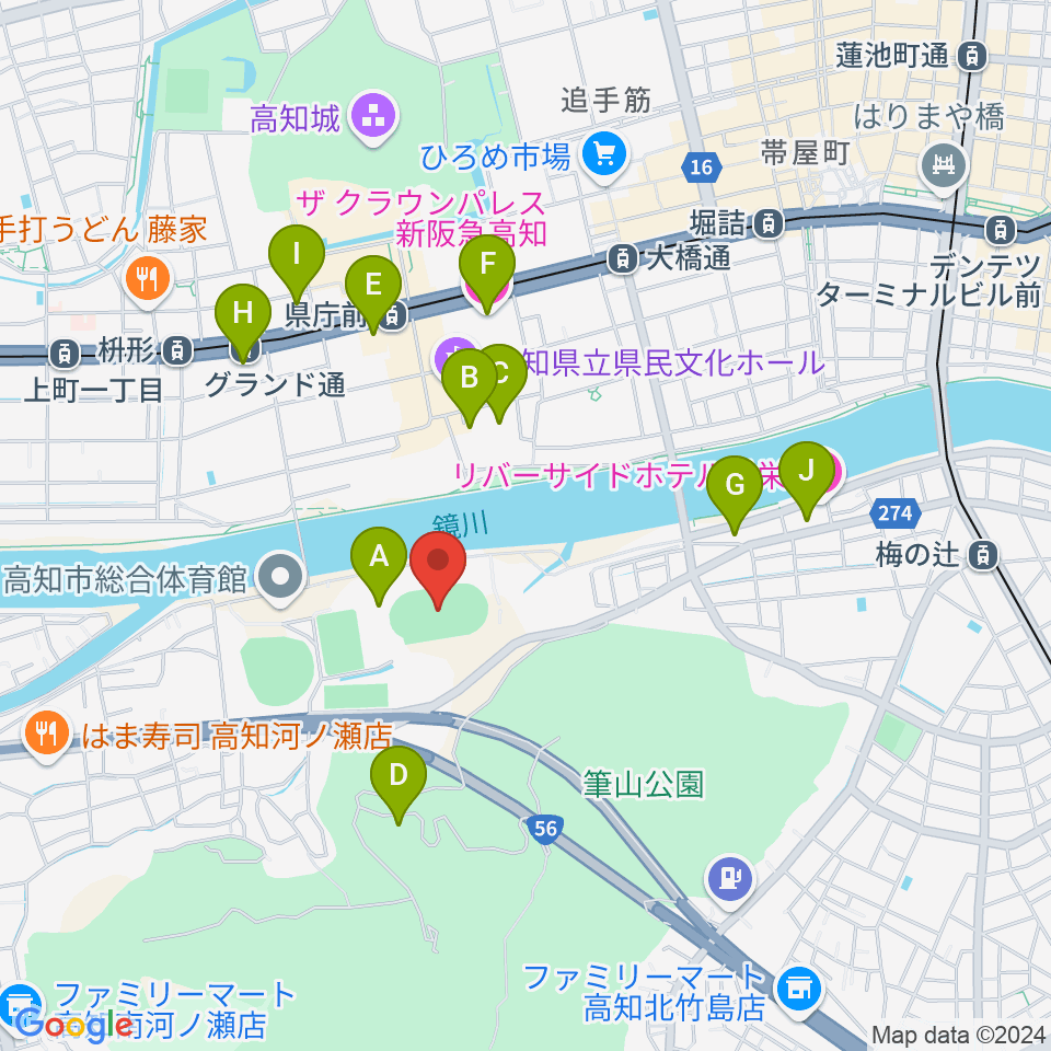 りょうまスタジアム周辺のホテル一覧地図