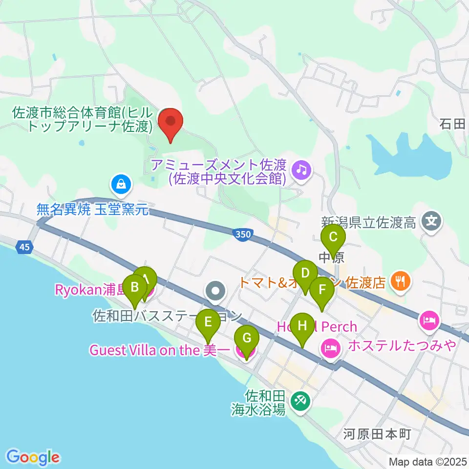 ヒルトップアリーナ佐渡周辺のホテル一覧地図
