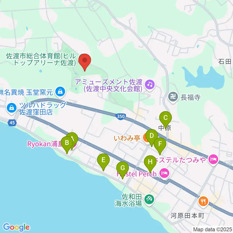 ヒルトップアリーナ佐渡周辺のホテル一覧地図