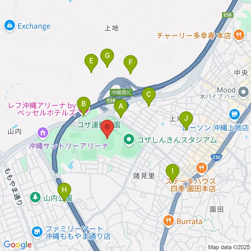 沖縄市陸上競技場周辺のホテル一覧地図