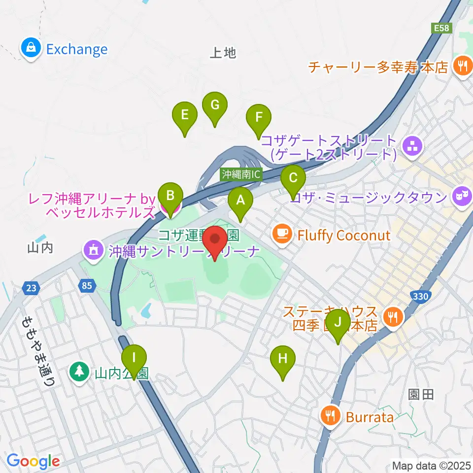 沖縄市陸上競技場周辺のホテル一覧地図