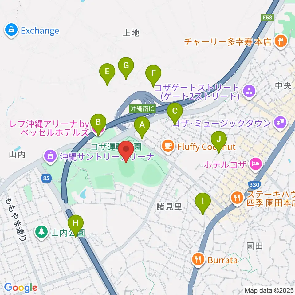 沖縄市陸上競技場周辺のホテル一覧地図