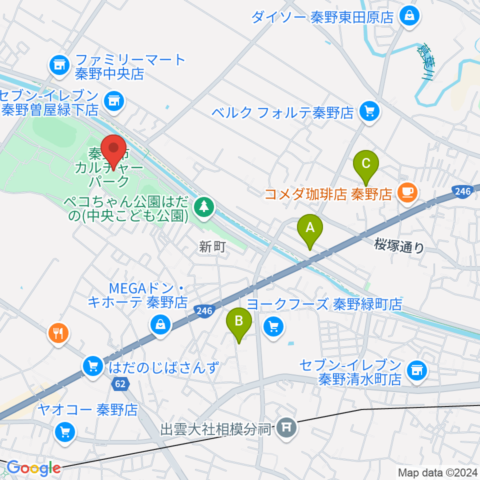 秦野市カルチャーパーク陸上競技場周辺のホテル一覧地図