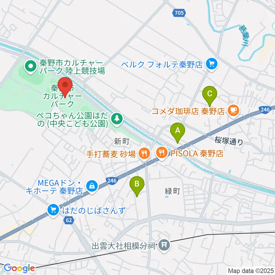 秦野市カルチャーパーク陸上競技場周辺のホテル一覧地図