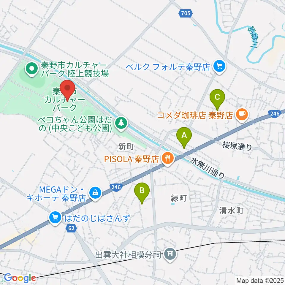 秦野市カルチャーパーク陸上競技場周辺のホテル一覧地図