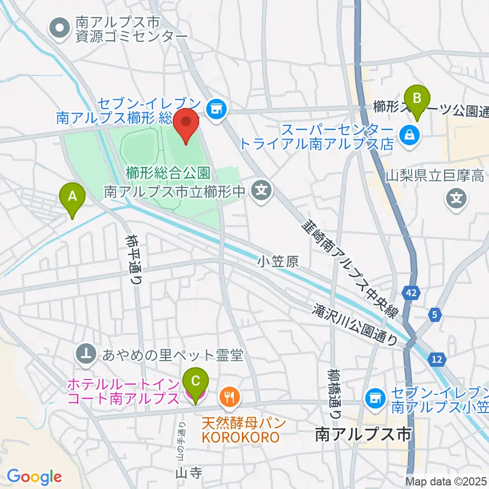 日世 南アルプススタジアム周辺のホテル一覧地図
