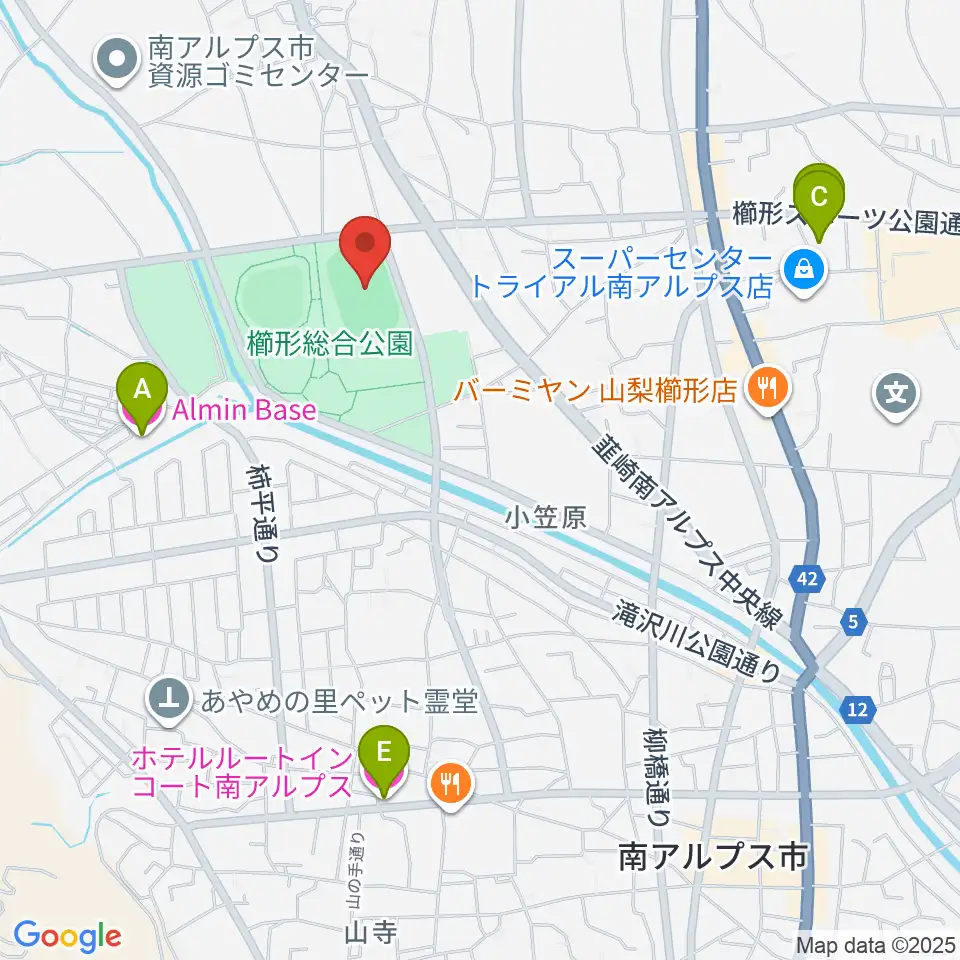 日世 南アルプススタジアム周辺のホテル一覧地図