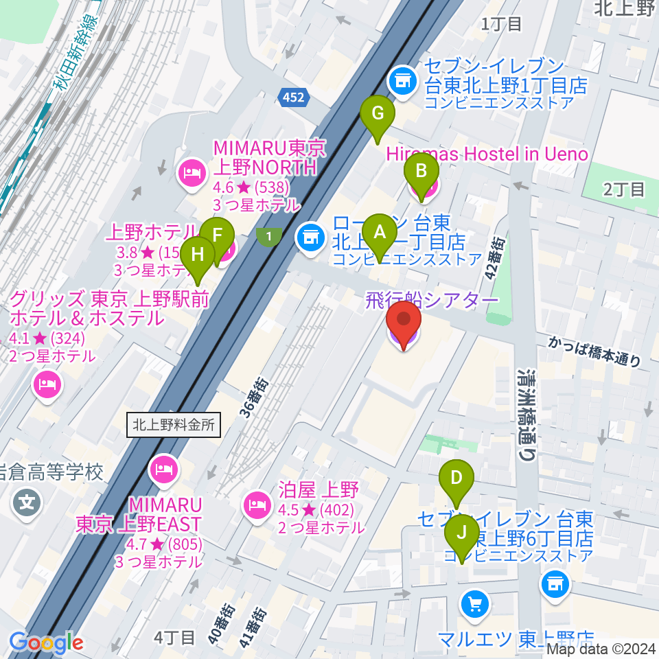 飛行船シアター周辺のホテル一覧地図