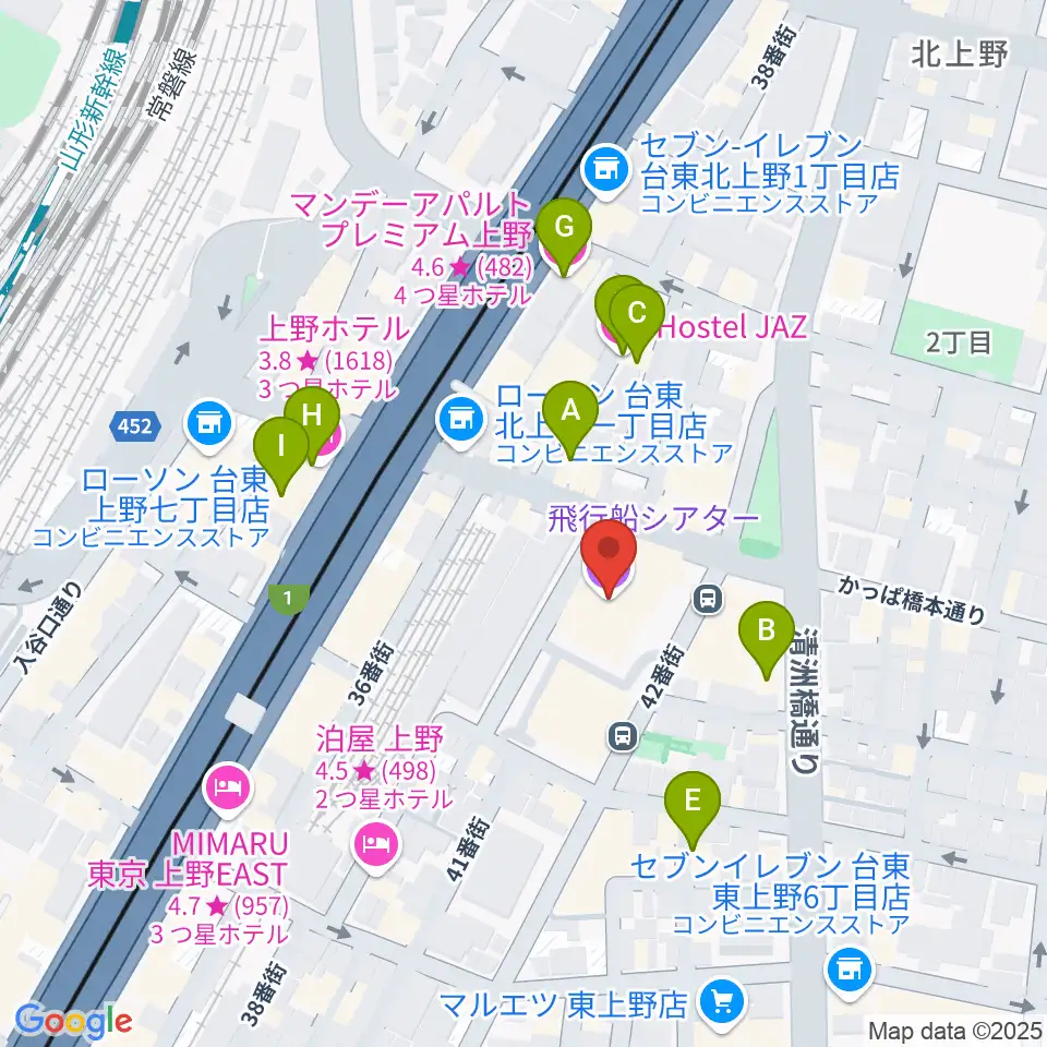 飛行船シアター周辺のホテル一覧地図