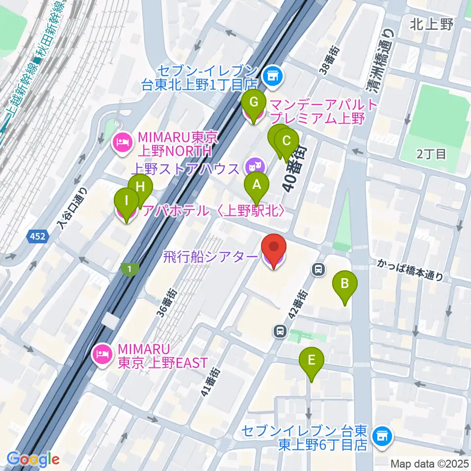 飛行船シアター周辺のホテル一覧地図