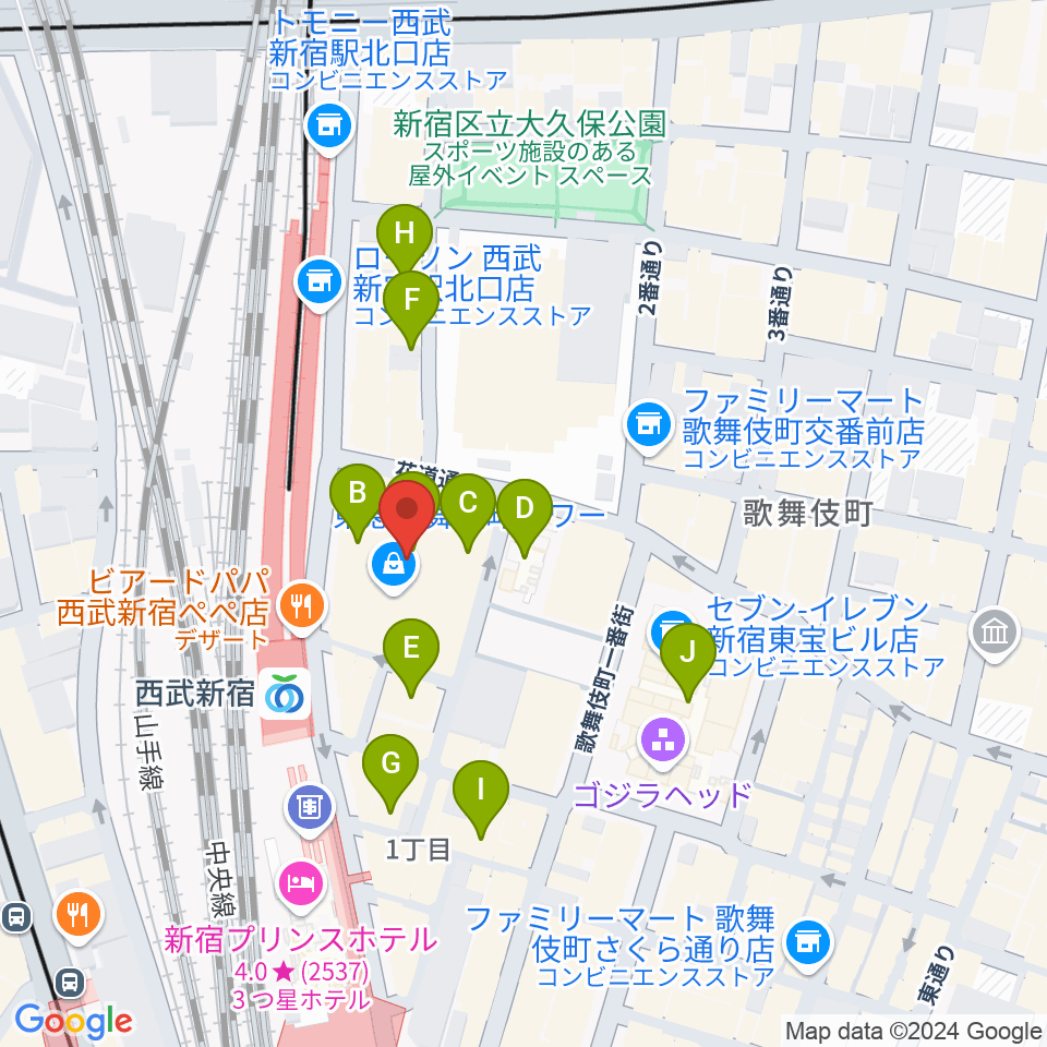 Zepp新宿周辺のホテル一覧地図