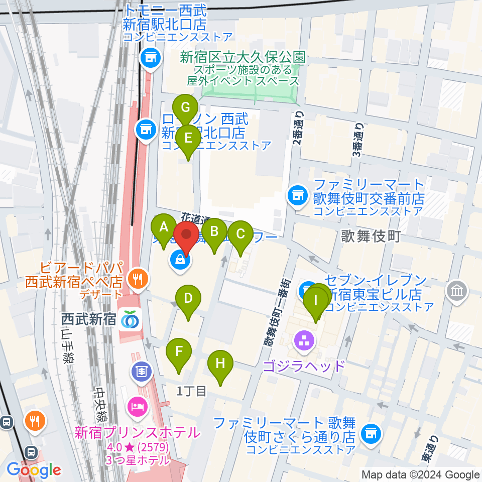 Zepp新宿周辺のホテル一覧地図