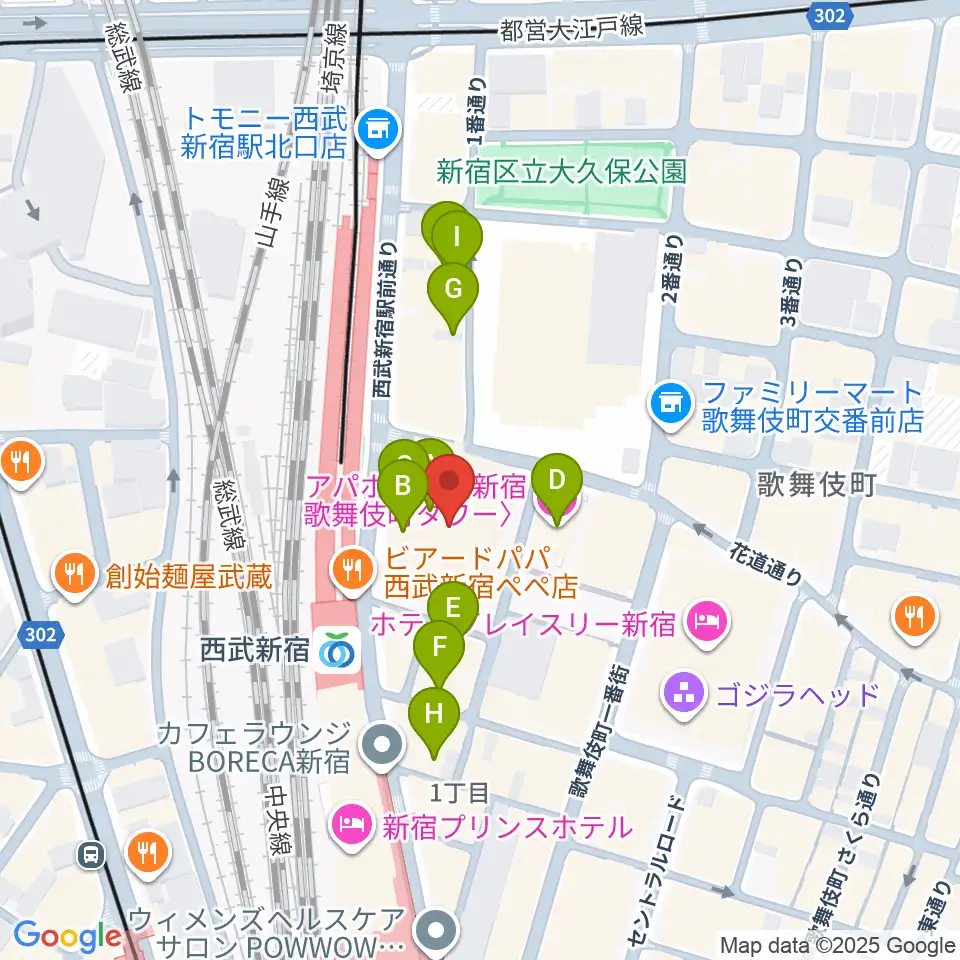 Zepp新宿周辺のホテル一覧地図