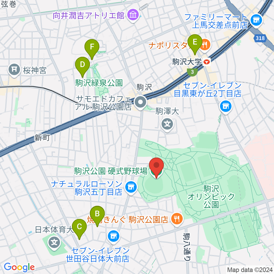 駒沢オリンピック公園硬式野球場周辺のホテル一覧地図