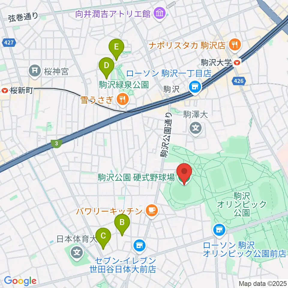駒沢オリンピック公園硬式野球場周辺のホテル一覧地図