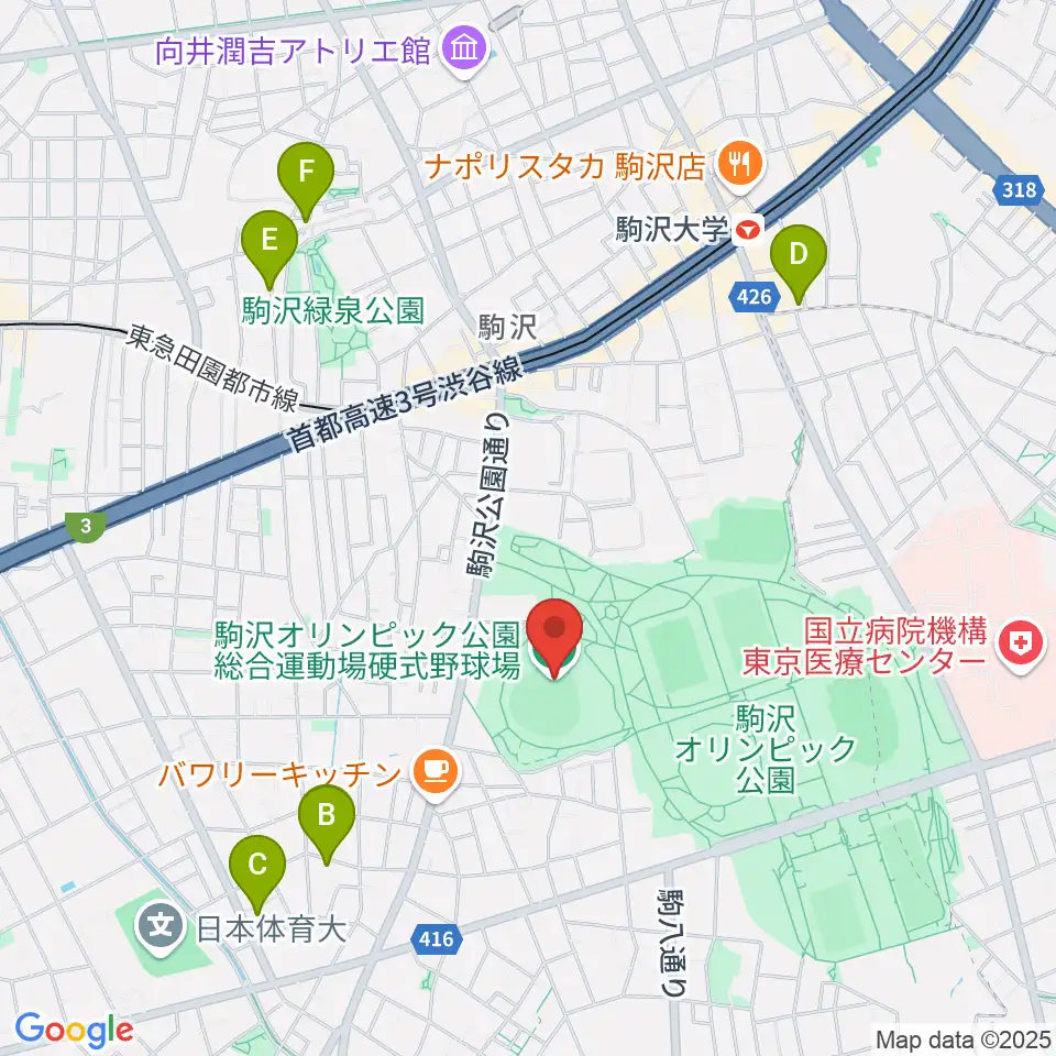 駒沢オリンピック公園硬式野球場周辺のホテル一覧地図