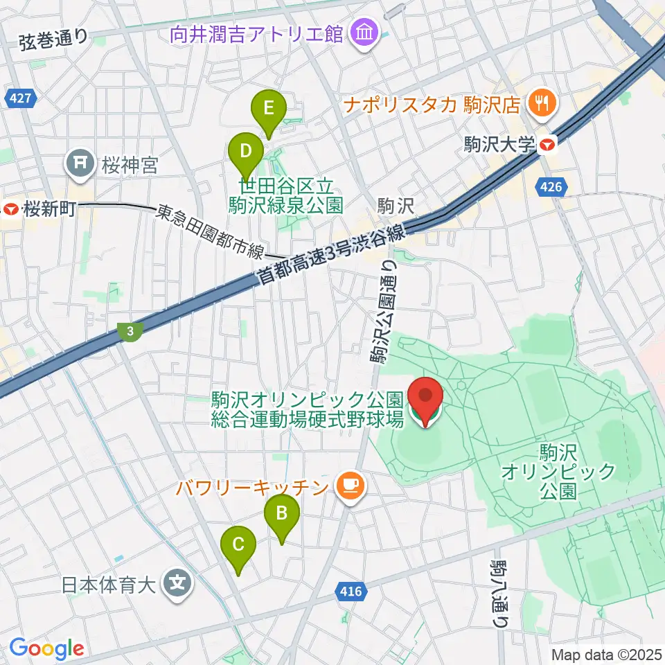 駒沢オリンピック公園硬式野球場周辺のホテル一覧地図