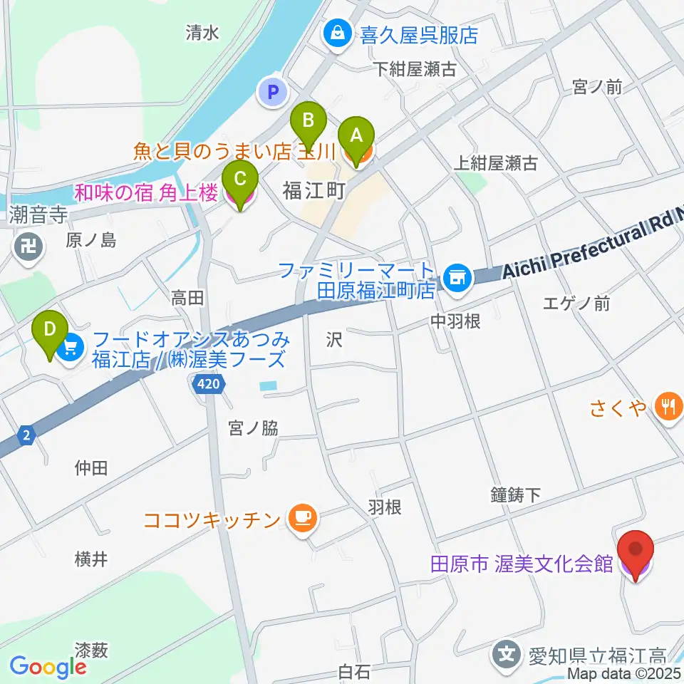 渥美文化会館周辺のホテル一覧地図