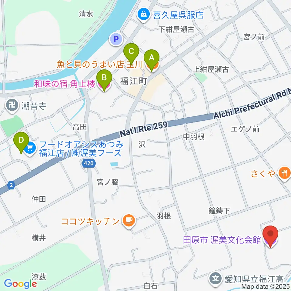 渥美文化会館周辺のホテル一覧地図