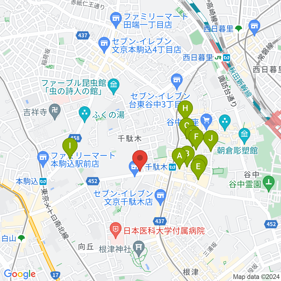 団子坂スタジオ周辺のホテル一覧地図