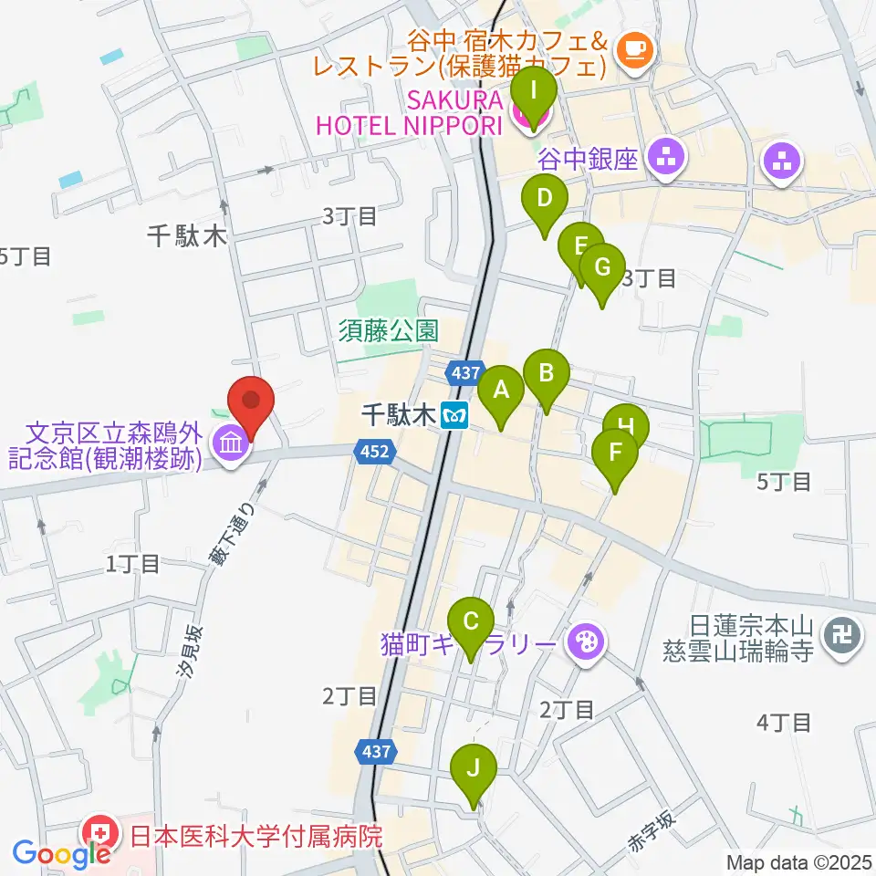 団子坂スタジオ周辺のホテル一覧地図