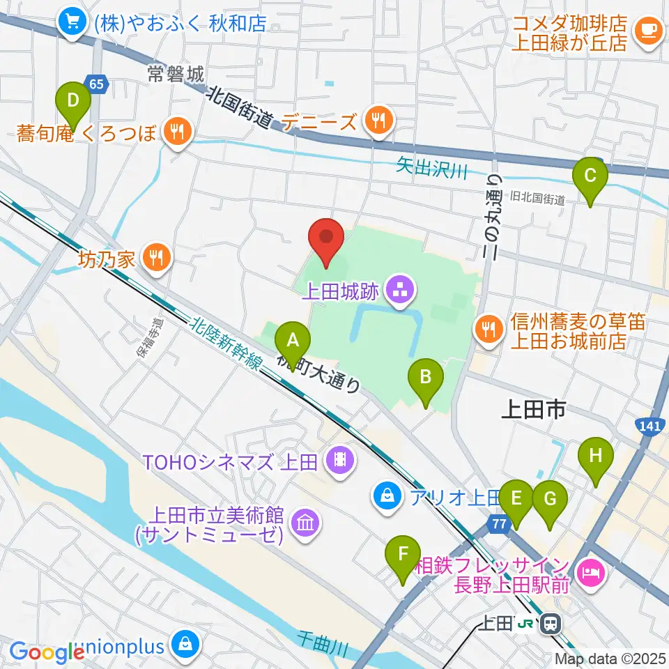 上田城跡公園野球場周辺のホテル一覧地図