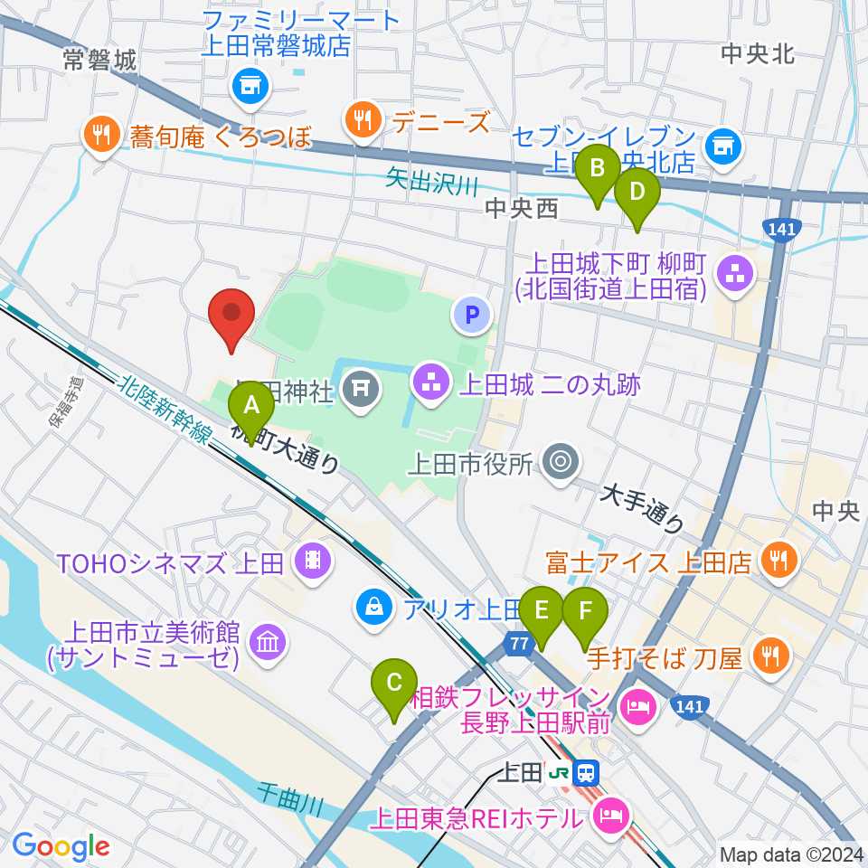 上田城跡公園体育館周辺のホテル一覧地図