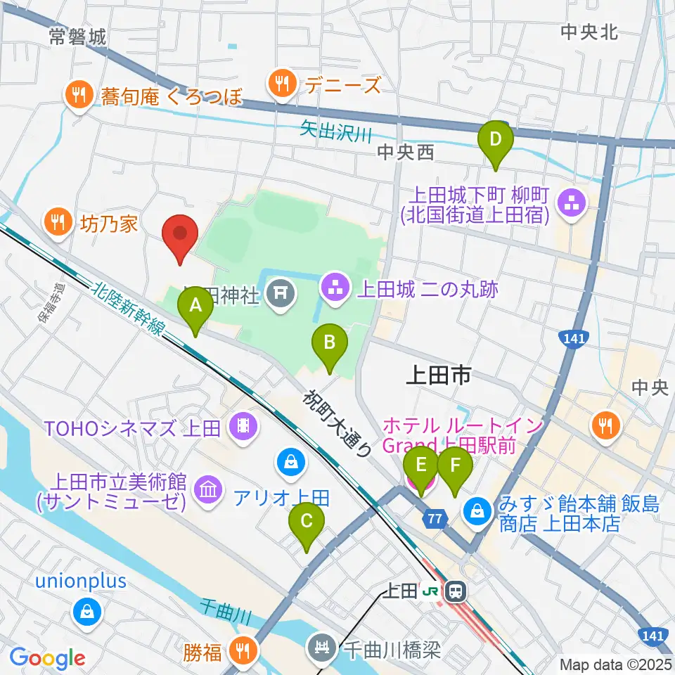 上田城跡公園体育館周辺のホテル一覧地図