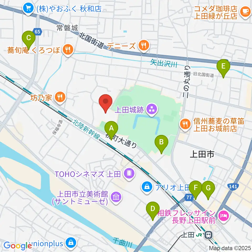 上田城跡公園体育館周辺のホテル一覧地図